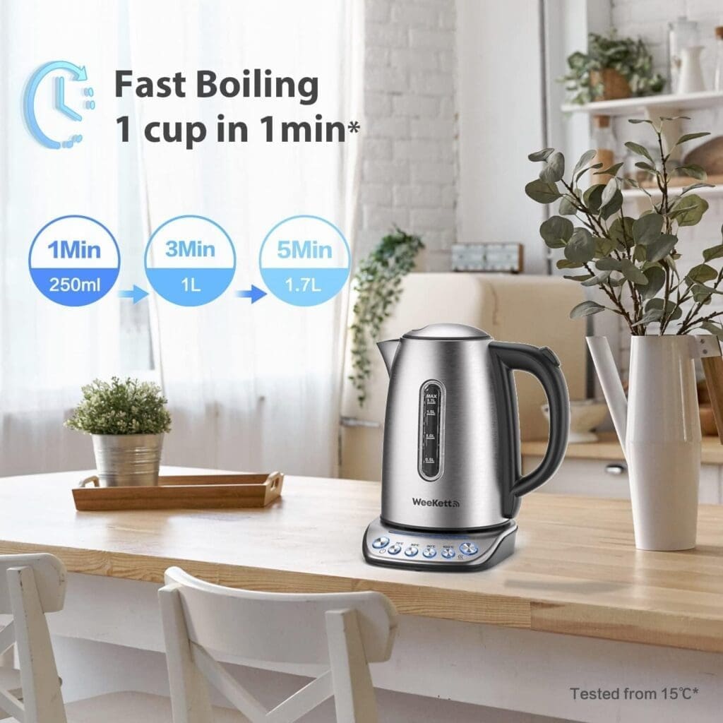 Smart Kettle by WeeKett - voice control with Amazon Alexa, Google Siri, Variable Temperature Control, Keep Warm, Stainless Steel, BPA Free, Energy Efficient, 2200W, 1.7L Smart Kettle by WeeKett - voice control with Amazon Alexa, Google Siri, Variable Temperature Control, Keep Warm, Stainless Steel, BPA Free, Energy Efficient, 2200W, 1.7L