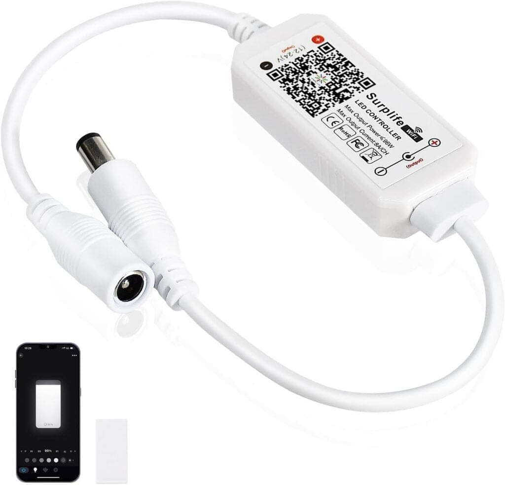 INDARUN Dimmable Led Strip Light Controller Warm White, Controlled by WiFi/App, Work with Alexa, Dimmer Controller for Android/iOS System 5V-28V, Support Voice Control, with Timing Function INDARUN Dimmable Led Strip Light Controller Warm White, Controlled by WiFi/App, Work with Alexa, Dimmer Controller for Android/iOS System 5V-28V, Support Voice Control, with Timing Function
